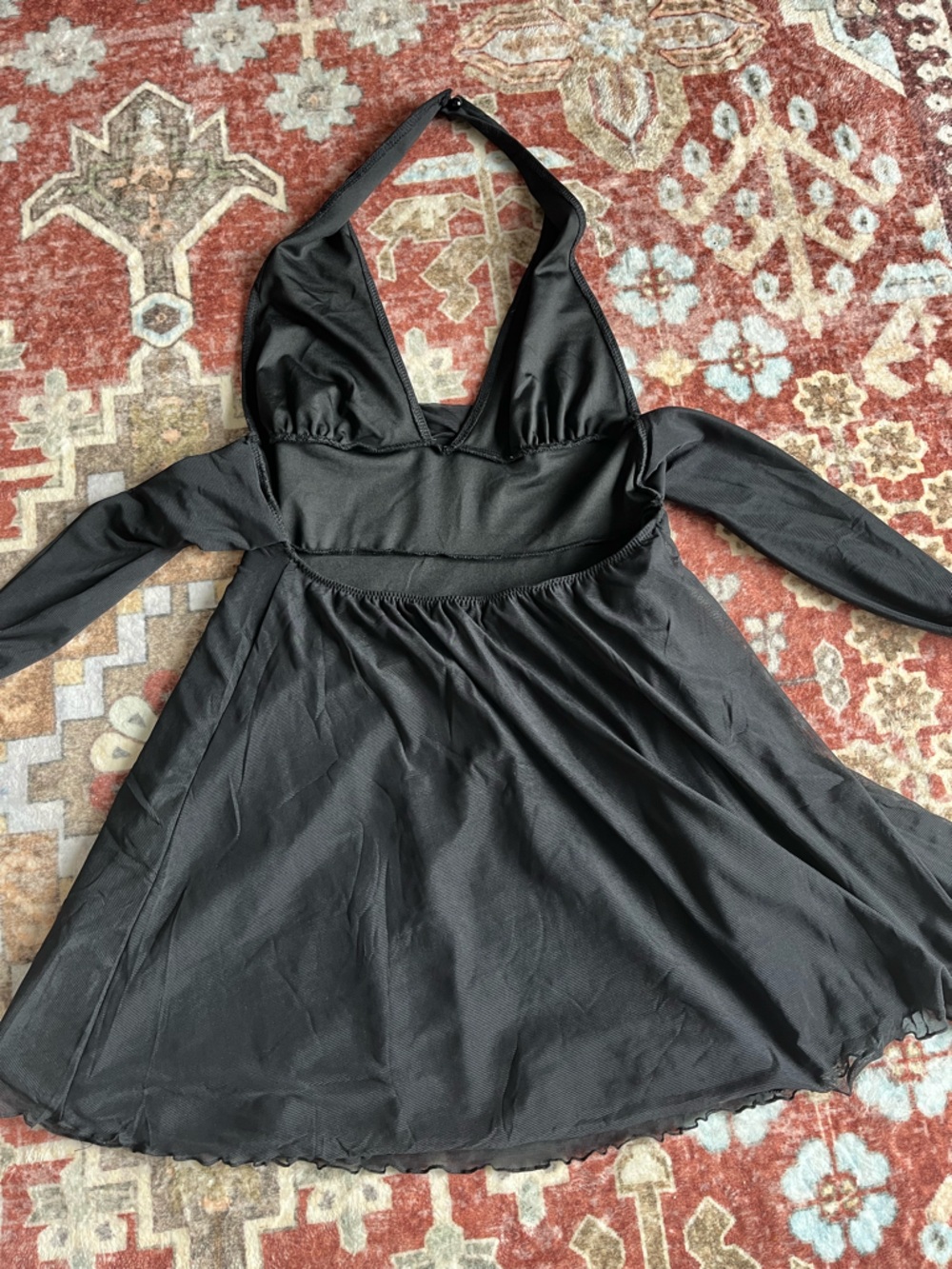 SHEIN Black Halter Long Sleeve Skater Dress
